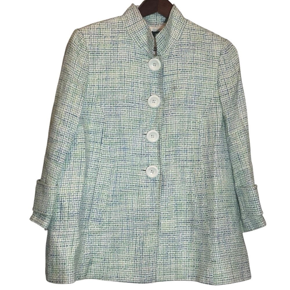 Isabella Demarco White Blue Green Women’s Lined Blazer Jacket Size 8